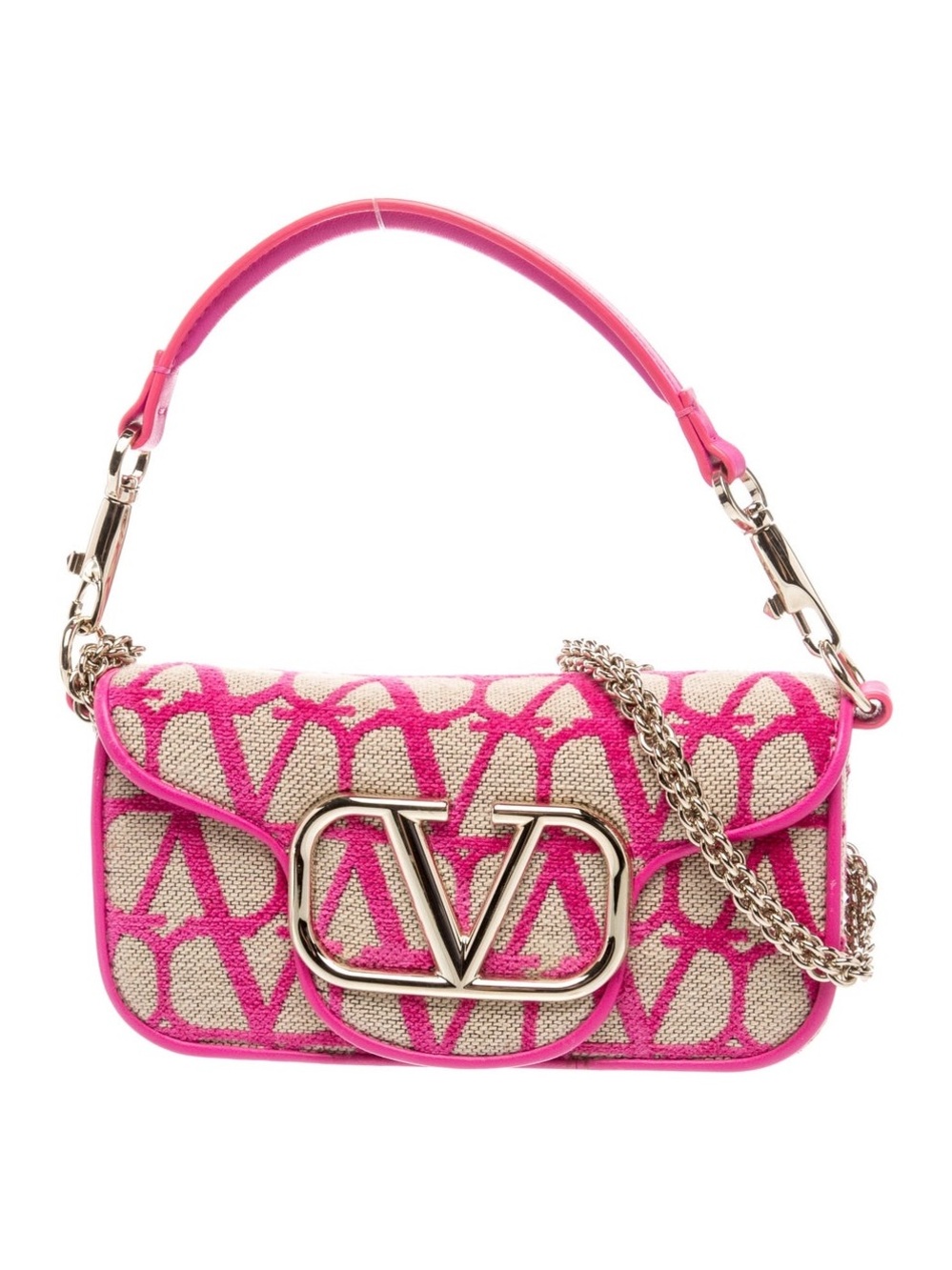 Valentino V Logo pink leather beige canvas purse 👛